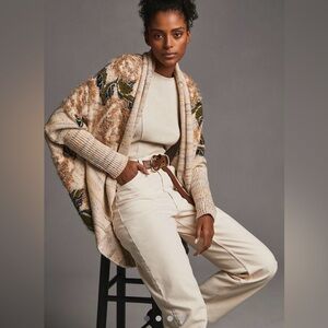 Anthropologie Cream and Brown Patterned Cardigan